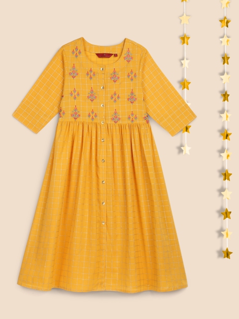 House of Pataudi Girls Mustard Yellow Checked Pure Cotton Ethnic A-Line Maxi Dress
House of Pataudi Girls Mustard Yellow Checked Pure Cotton Ethnic A-Line Maxi Dress