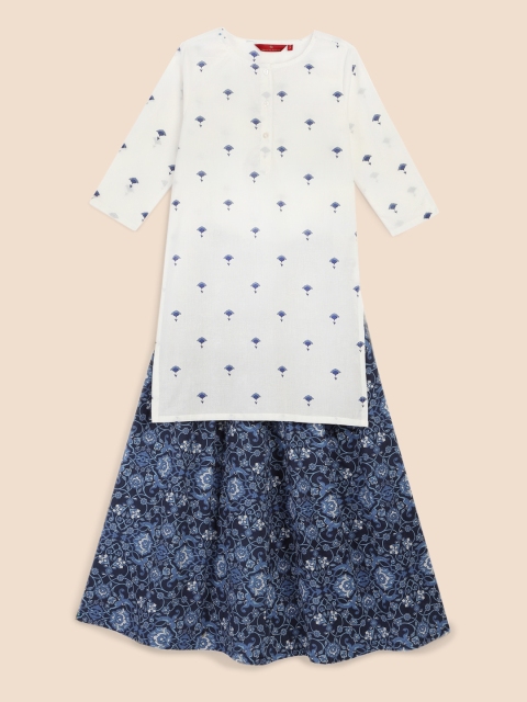 House of Pataudi Girls White & Blue Ethnic Motifs Printed Pure Cotton Kurta with Skirt
House of Pataudi Girls White & Blue Ethnic Motifs Printed Pure Cotton Kurta with Skirt