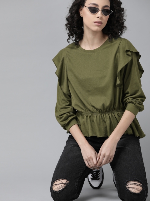 The Roadster Lifestyle Co Women Olive Green Cuffed Sleeves Ruffles Cinched Waist Top
The Roadster Lifestyle Co Women Olive Green Cuffed Sleeves Ruffles Cinched Waist Top