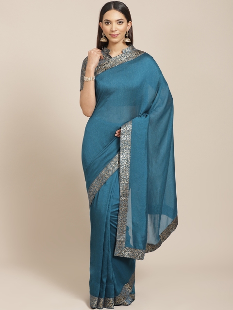 Libas Blue Solid Pure Chiffon Saree