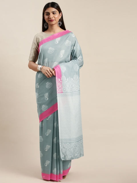 DIVASTRI Grey & White Digital Printed Saree