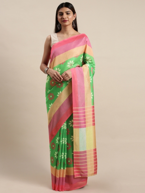 DIVASTRI Green & Pink Poly Silk Printed Saree