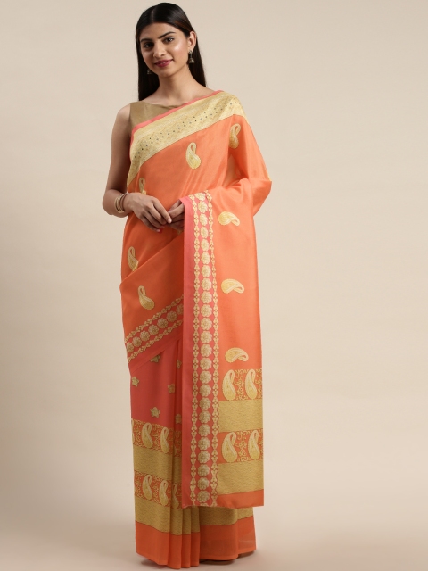 DIVASTRI Orange & Pink Silk Printed Saree