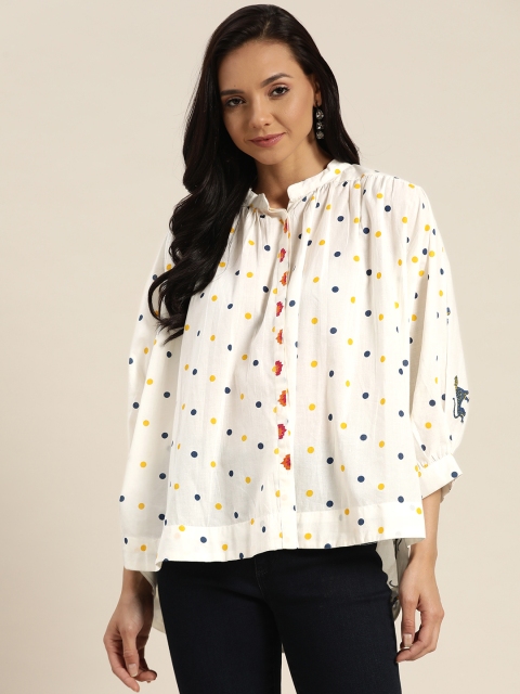 Sangria Women Off-White & Navy Blue Polka Dot & Quirky Print Pure Cotton Shirt Style Top
Sangria Women Off-White & Navy Blue Polka Dot & Quirky Print Pure Cotton Shirt Style Top