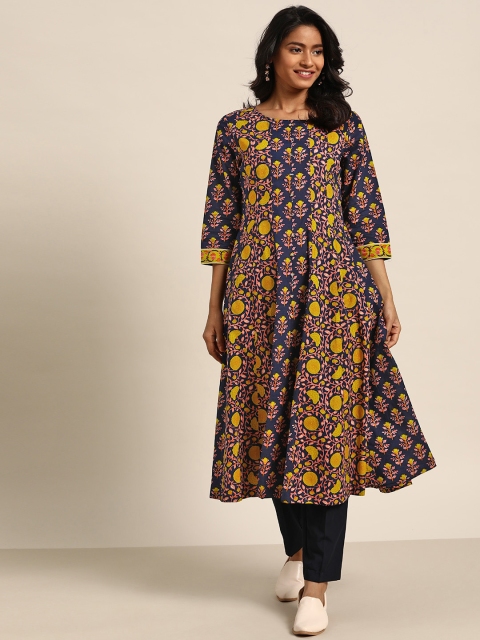 Sangria Women Navy Blue & Mustard Yellow Ethnic Motifs Print Pure Cotton A-Line Kurta
Sangria Women Navy Blue & Mustard Yellow Ethnic Motifs Print Pure Cotton A-Line Kurta