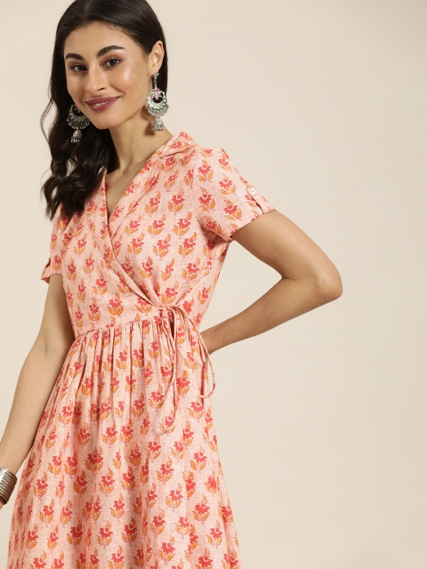 Taavi Women Orange Sanganeri Block Print Sustainable Angrakha Dress With Tie-Up Detailing
Taavi Women Orange Sanganeri Block Print Sustainable Angrakha Dress With Tie-Up Detailing