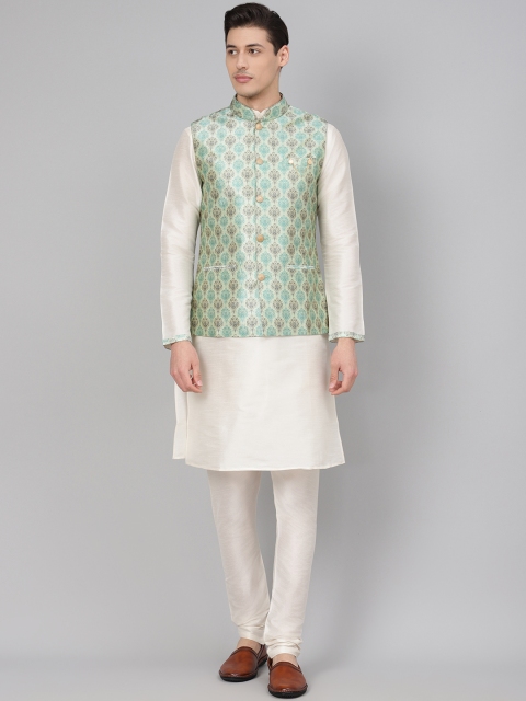 Readiprint Fashions Men Off-White & Sea Green Solid Kurta with Churidar & Nehru Jacket
Readiprint Fashions Men Off-White & Sea Green Solid Kurta with Churidar & Nehru Jacket