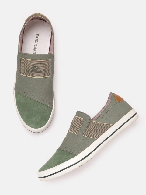 Woodland Men Olive Green Solid Slip-on Sneakers