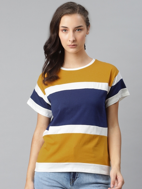 Roadster Women Mustard Yellow & Navy Blue Colourblocked Pure Cotton Round Neck T-shirt
Roadster Women Mustard Yellow & Navy Blue Colourblocked Pure Cotton Round Neck T-shirt