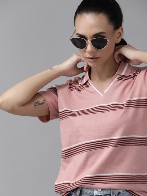 The Roadster Lifestyle Co Women Pink & Burgundy Striped Yarn Dyed Born to Roam Pure Cotton T-shirt
The Roadster Lifestyle Co Women Pink & Burgundy Striped Yarn Dyed Born to Roam Pure Cotton T-shirt