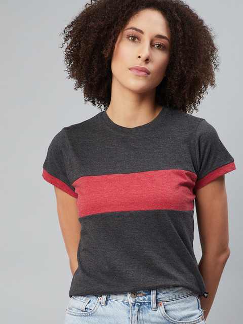 Roadster Women Charcoal Grey & Red Colourblocked Round Neck T-shirt 
Roadster Women Charcoal Grey & Red Colourblocked Round Neck T-shirt