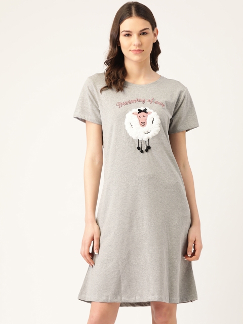 Sweet Dreams Women Grey Melange & White Sheep Applique & Typography Print Nightdress
Sweet Dreams Women Grey Melange & White Sheep Applique & Typography Print Nightdress