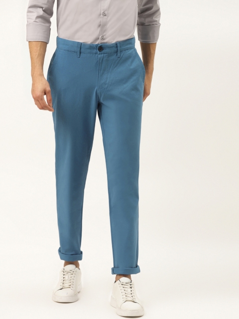 United Colors of Benetton Men Teal Blue Slim Fit Solid Chinos