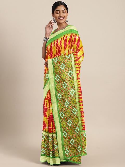 KALINI Yellow & Red Printed Saree