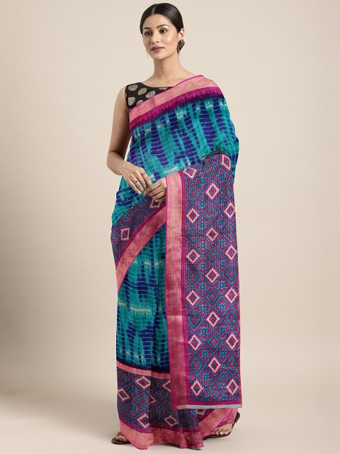 KALINI Blue & Pink Dyed Saree