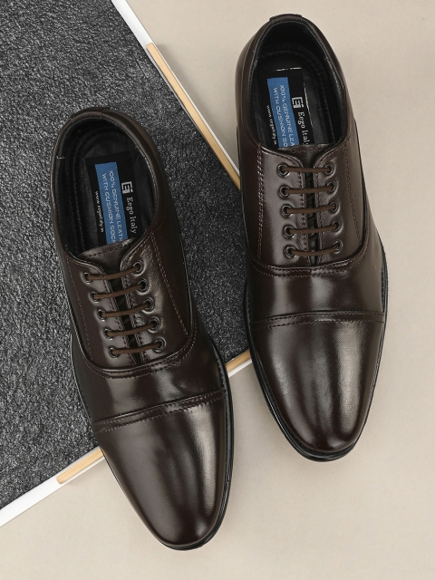 Eego Italy Men Brown Solid Leather Formal Oxfords