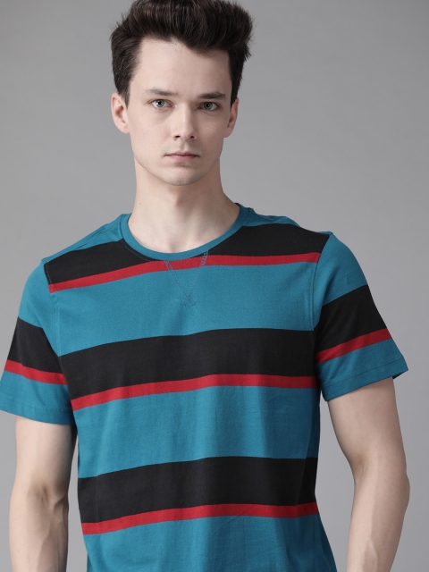 The Roadster Lifestyle Co Men Teal Blue & Black Pure Cotton Striped Round Neck T-shirt
The Roadster Lifestyle Co Men Teal Blue & Black Pure Cotton Striped Round Neck T-shirt