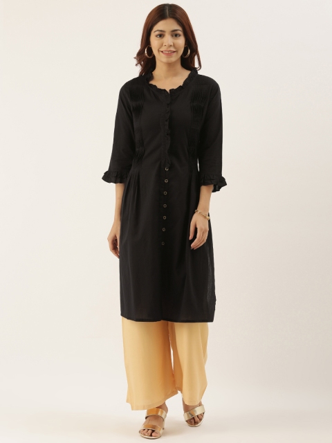 AMUKTI Women Black Solid Straight Kurta