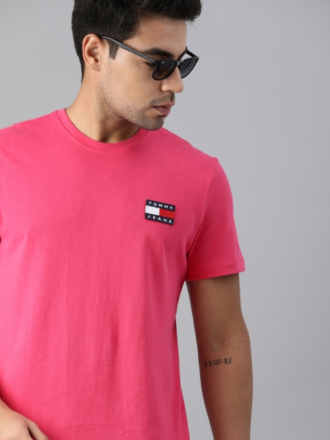Tommy Hilfiger Men Pink Solid Round Neck Pure Cotton T-shirt