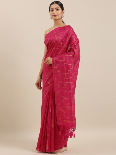 The Chennai Silks Magenta Pink Embroidered Viscose Rayon Saree