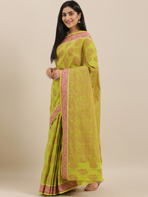 The Chennai Silks Green & Pink Pure Cotton Woven Design Saree 
The Chennai Silks Green & Pink Pure Cotton Woven Design Saree