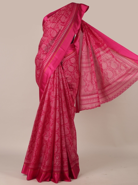 Pothys Magenta Pink Printed Jute Silk Saree