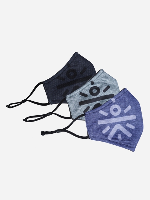 Cultsport Unisex 3 Pcs Printed 7-Ply Anti-Bacterial Reusable Protective Outdoor Masks, Grey