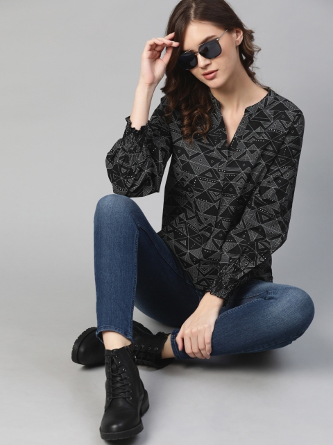The Roadster Lifestyle Co Black & White Geometric Mandarin Collar Puff Sleeve Regular Top
The Roadster Lifestyle Co Black & White Geometric Mandarin Collar Puff Sleeve Regular Top