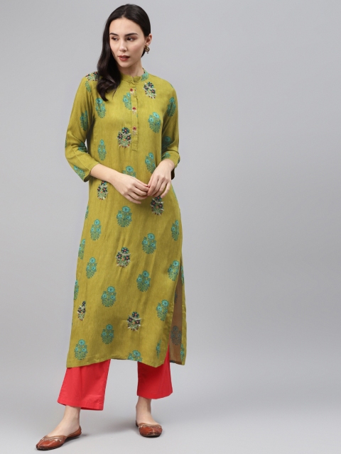 Nehamta Women Green & Blue Ethnic Motifs Print Straight Kurta with Thread Work Detail
Nehamta Women Green & Blue Ethnic Motifs Print Straight Kurta with Thread Work Detail