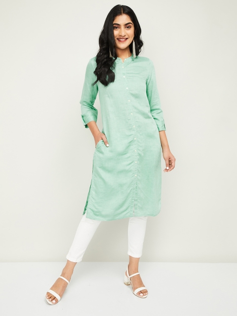 Melange by Lifestyle Women Green Soild Kurta