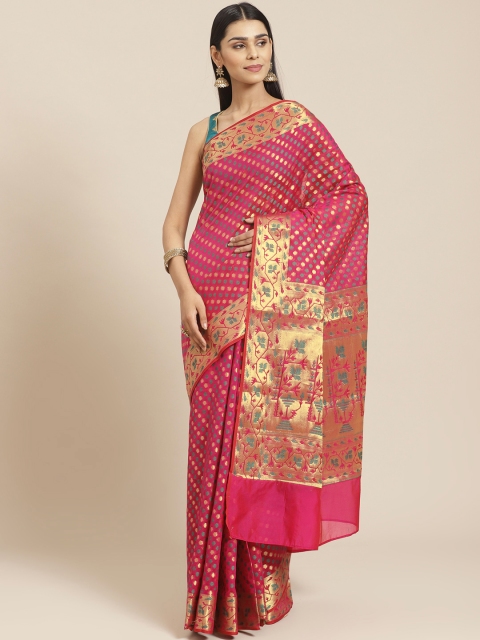 Chhabra 555 Pink & Golden Woven Design Banarasi Saree