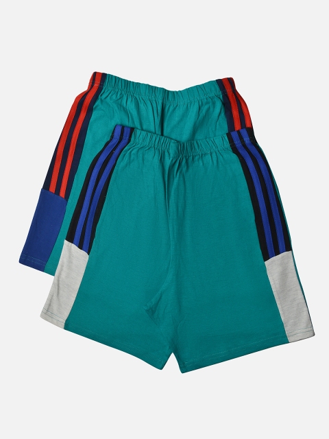 TINY HUG Boys Teal Colourblocked Regular Fit Regular Shorts