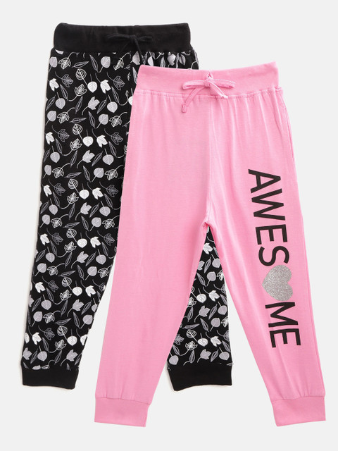 Eteenz Girls Pack of 2 Printed Pure Cotton Joggers, Black 
Eteenz Girls Pack of 2 Printed Pure Cotton Joggers, Black
