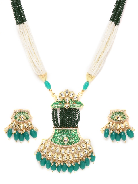 Melani Borsa Green & Off-White Gold-Plated Kundan Studded & Beaded Enamelled Jewellery Set
Melani Borsa Green & Off-White Gold-Plated Kundan Studded & Beaded Enamelled Jewellery Set