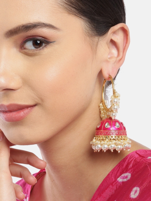 Melani Borsa Pink Gold-Plated Kundan Studded & Beaded Handcrafted Dome Shaped Jhumkas
Melani Borsa Pink Gold-Plated Kundan Studded & Beaded Handcrafted Dome Shaped Jhumkas