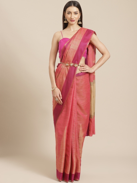 Chhabra 555 Peach-Coloured Solid Mangalagiri Belted Saree