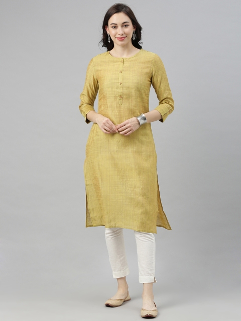 AHIKA Women Olive Green Solid Kurta
