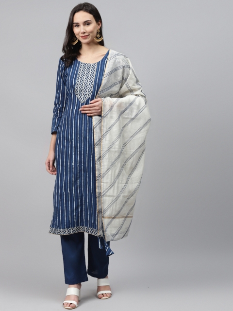 Readiprint Fashions Navy Blue & Off-White Printed Unstitched Dress Material