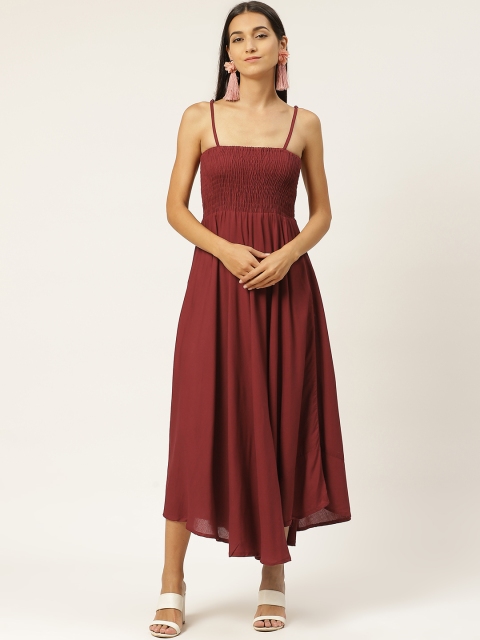 INIESTA Women Maroon Solid Maxi Dress