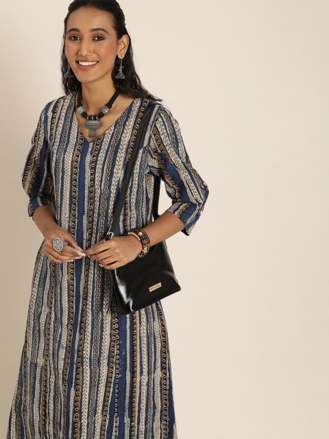 Taavi Women Navy Blue & White Indigo Hand Block A-Line Kurta With Button Detailing
Taavi Women Navy Blue & White Indigo Hand Block A-Line Kurta With Button Detailing