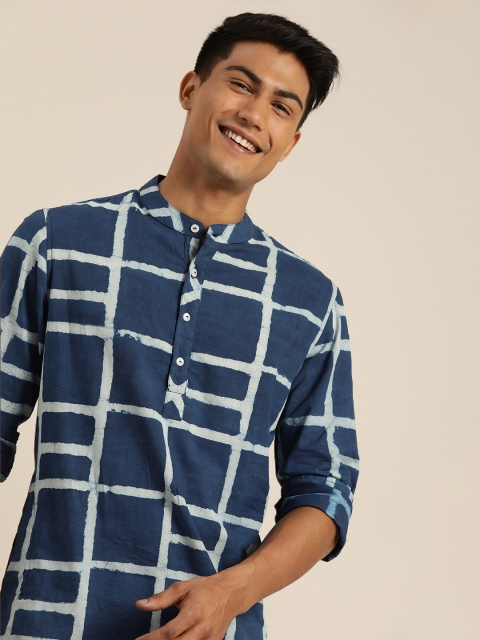 Taavi Men Blue & White Indigo Hand Block Checked Straight Sustainable Kurta with Pockets
Taavi Men Blue & White Indigo Hand Block Checked Straight Sustainable Kurta with Pockets