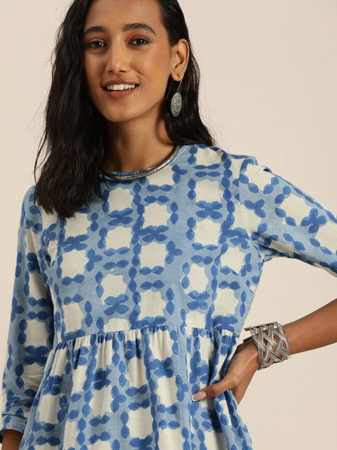 Taavi Blue & White Floral Indigo Hand Block Print Pure Cotton A-line Top with Gathers
Taavi Blue & White Floral Indigo Hand Block Print Pure Cotton A-line Top with Gathers