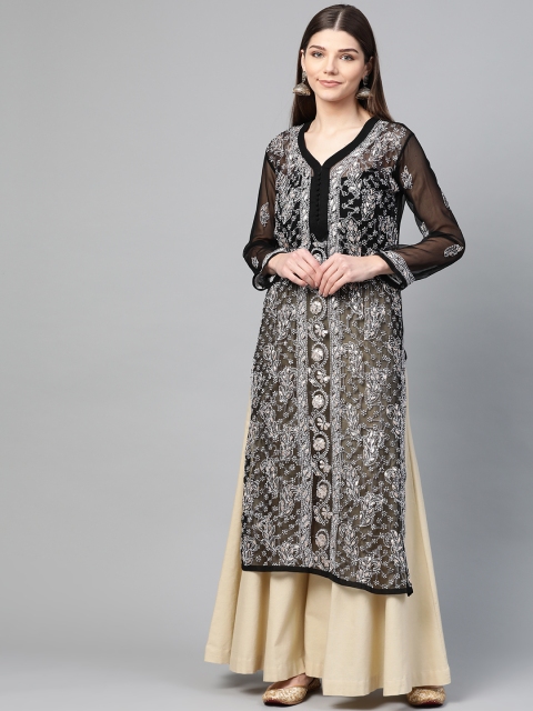 Saadgi Women Black & White Handloom Georgette Chikankari Embroidered Straight Kurta
Saadgi Women Black & White Handloom Georgette Chikankari Embroidered Straight Kurta
