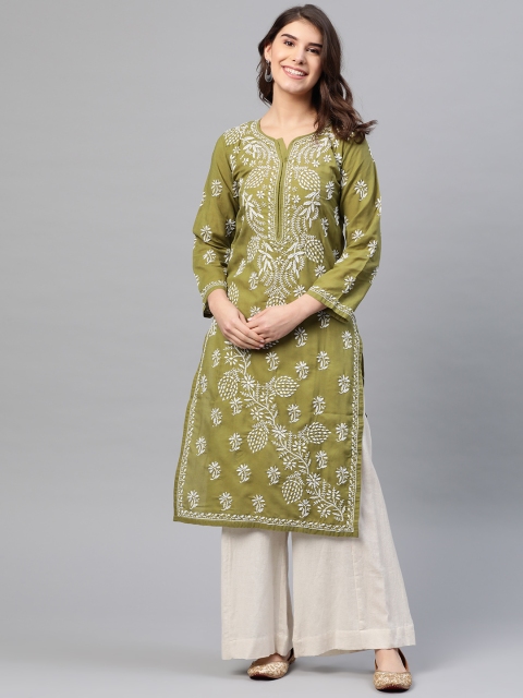 ADA Women Green & White Chikankari Hand Embroidered Pure Cotton Straight Sustainable Kurta
ADA Women Green & White Chikankari Hand Embroidered Pure Cotton Straight Sustainable Kurta