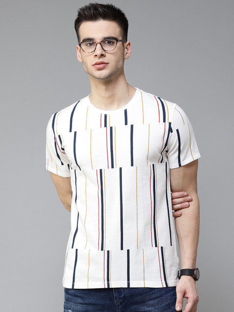 Blackberrys Men White Navy Blue Cotton Striped Round Neck Pure Cotton T-shirt 
Blackberrys Men White Navy Blue Cotton Striped Round Neck Pure Cotton T-shirt