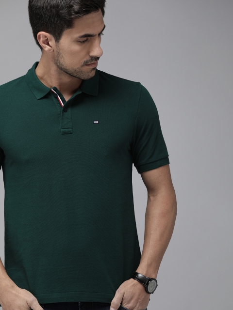 Arrow Sport Men Green Pure Compact Cotton Solid Polo Collar Pure Cotton T-shirt