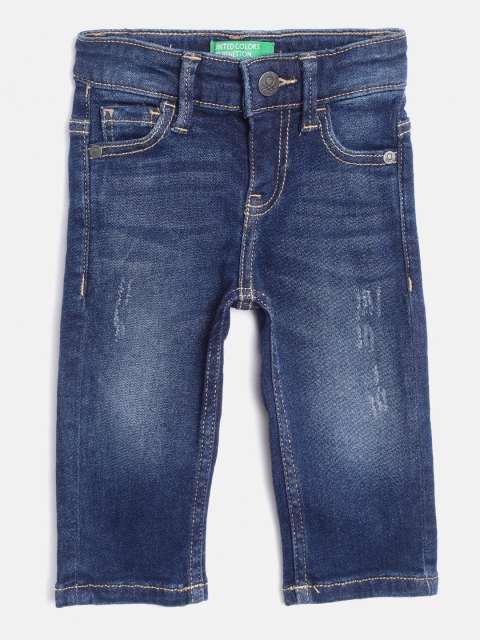 United Colors of Benetton Boys Navy Blue Washed Straight Fit Stretchable Jeans