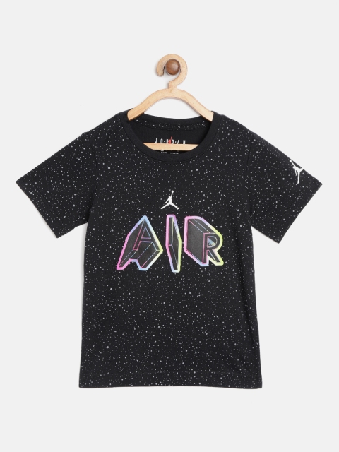 Jordan Boys Black Pure Cotton Air Shuttle Brand Logo Print Round Neck Pure Cotton T-shirt