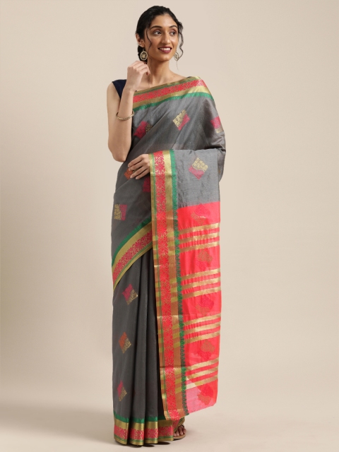 Saree Swarg Grey Art Silk Woven Design Banarasi Saree