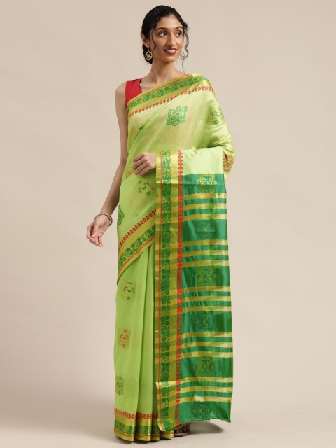 Saree Swarg Green & Pink Woven Design Banarasi Saree